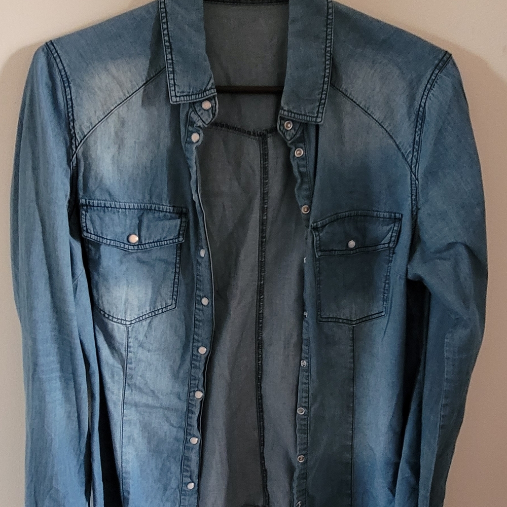 Denim Button-Up Blouse